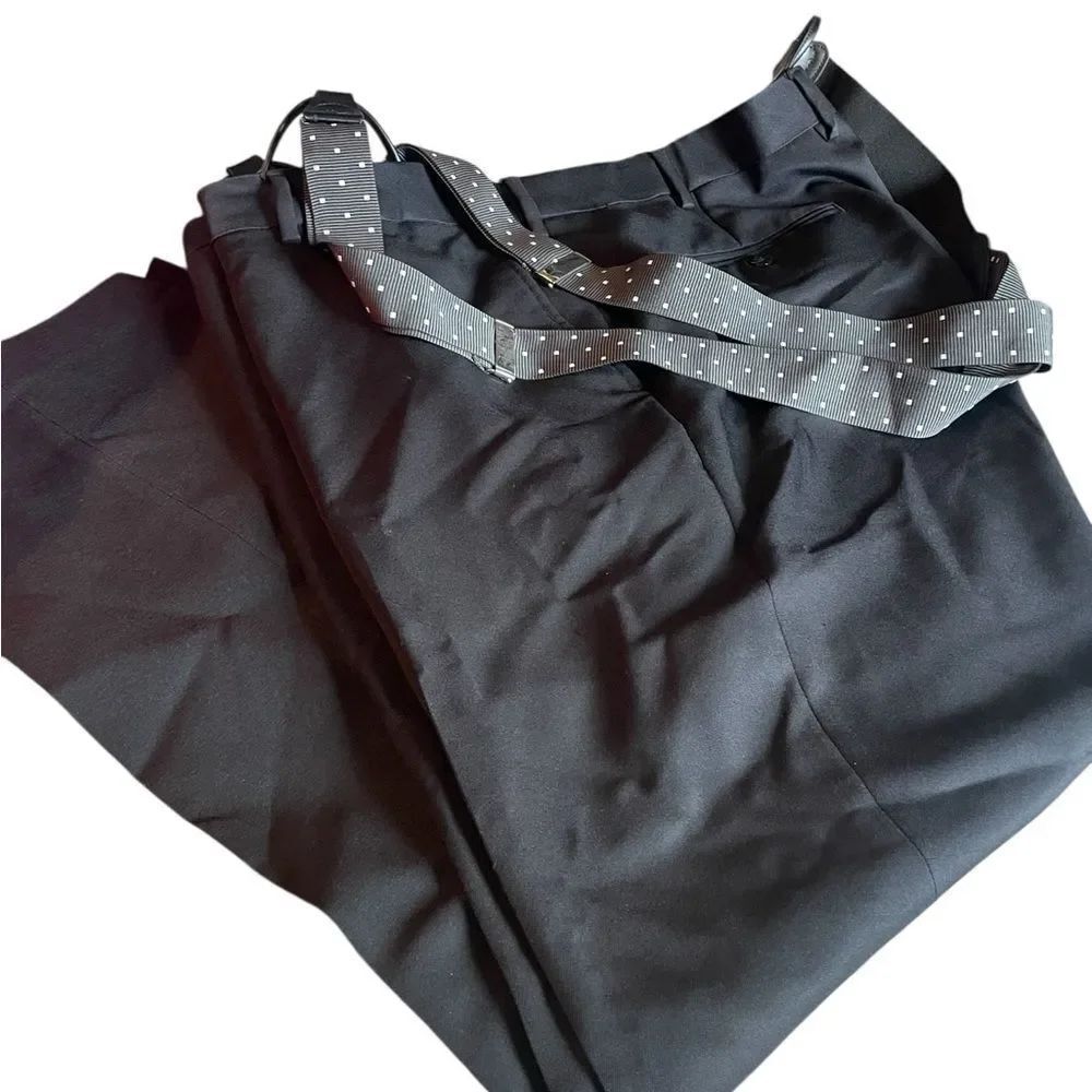 Saddlebred flat front no cuffs Men's Black Pants with Suspenders